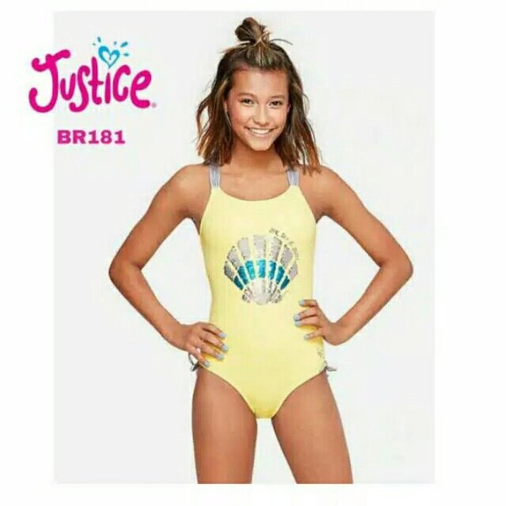 Yellow 1 Pcs Justice Swimsuit Size 16 Plus